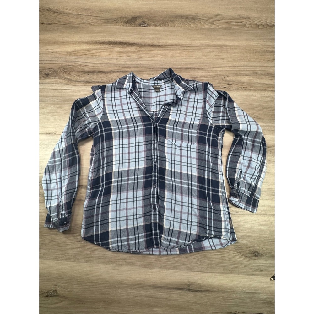 Eddie Bauer Women's Small Plaid Flannel Button Down Shirt Cabincore Grunge Cozy